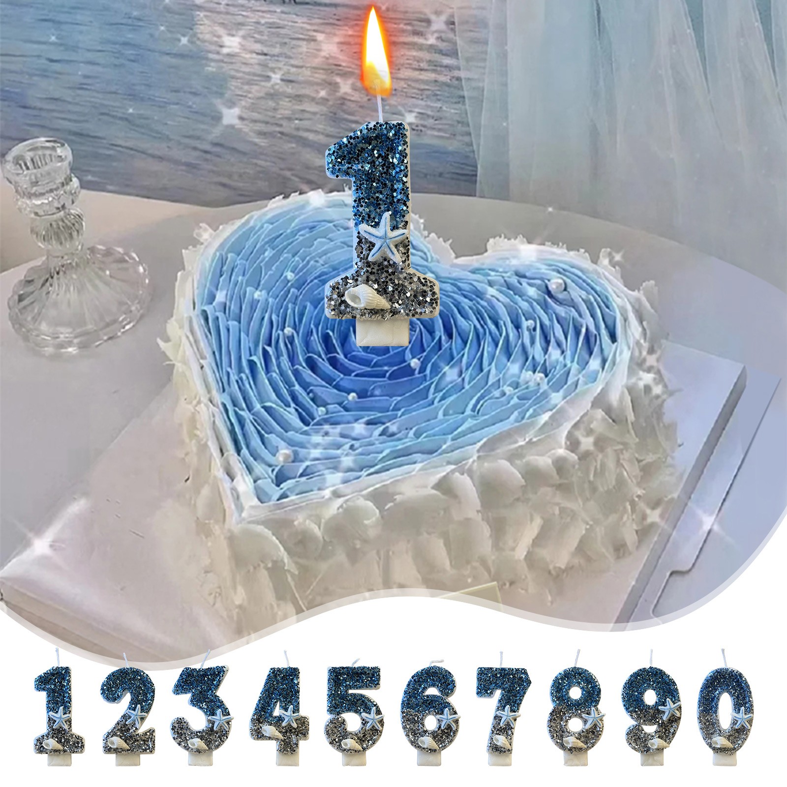 Christmas Clearance Tpzfurit Snowflake Birthday Digital Candle with Sparkling Blue Sequins for Ice and Snow Themed Parties - 2.75 x 1.57 - Perfect for Boys' and Girls' Birthday Cakes and Cupcakes - S